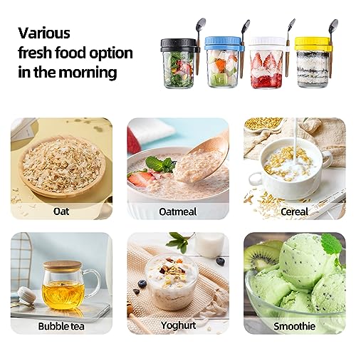 Tecbeauty 4 Pack Overnight Oats Containers with Lids and Spoons, 16 Oz Glass Mason Jars for Cereal, Milk, Vegetable and fruit Salad Oatmeal Container with Measurement Marks