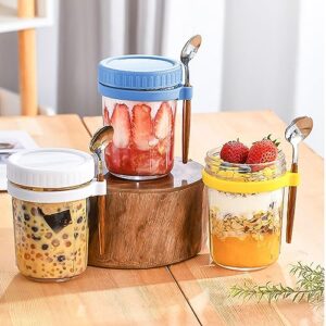 Tecbeauty 4 Pack Overnight Oats Containers with Lids and Spoons, 16 Oz Glass Mason Jars for Cereal, Milk, Vegetable and fruit Salad Oatmeal Container with Measurement Marks