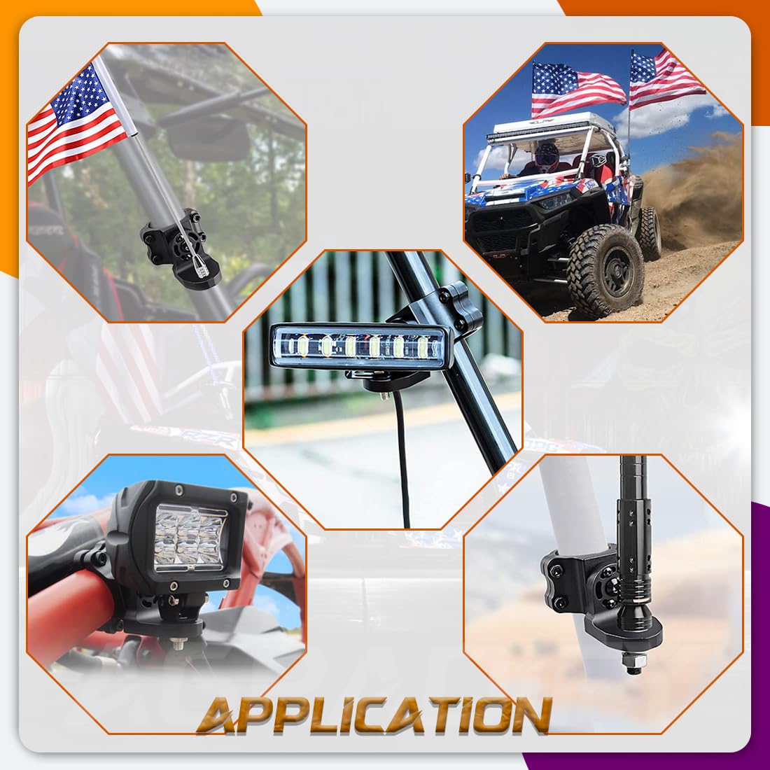 AGradify UTV Whip Mount 2PCS Heavy Duty Adjustable Flag Light Mounting Bracket for 1.75 to 1.85 inch Roll Bar Compatible with UTV Can Am Maverick X3 Polaris RZR 900S 1000 XP Turbo S