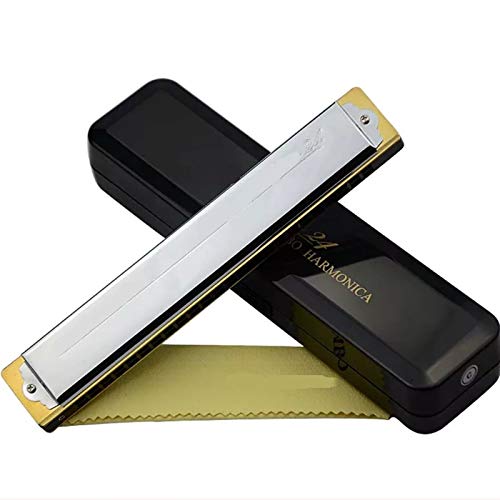 WAAZVXS 6624S Harmonica 24 Hole Brass Reeds Blues Harp Mouth Organ Key C ABS Comb Music Instruments Silver (Color : Key E)