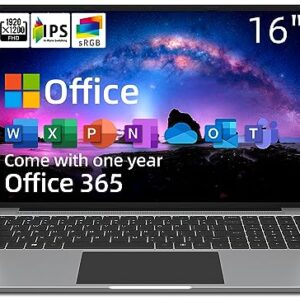 jumper Laptop, 16 Inch FHD IPS Display (16:10), Intel Celeron Quad Core CPU, 4GB DDR4 128GB Storage, Windows 11 Laptops Computer with Office 365 1-Year Subscription, Numeric Keypad, 4 Stereo Speakers.