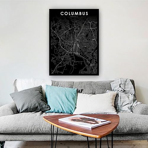 Decoohv Columbus Ga Map Wall Art Georgia USA Map Poster City Street Road Map Wall Decoration Living Room Artwork for Kitchen Canvas Bathroom (24x36inch(60x90cm),Unframed)