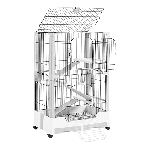 Yaheetech Rolling Small Animal Cage 4 Level Pet Cage with Open Top & Pull-Out Tray for Rabbits, Guinea Pigs, Ferrets and Chinchillas