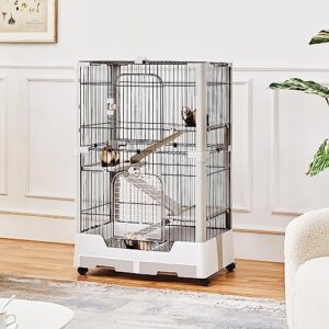 Yaheetech Rolling Small Animal Cage 4 Level Pet Cage with Open Top & Pull-Out Tray for Rabbits, Guinea Pigs, Ferrets and Chinchillas