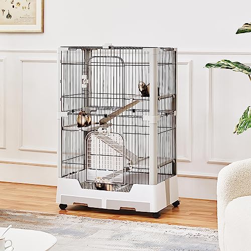 Yaheetech Rolling Small Animal Cage 4 Level Pet Cage with Open Top & Pull-Out Tray for Rabbits, Guinea Pigs, Ferrets and Chinchillas