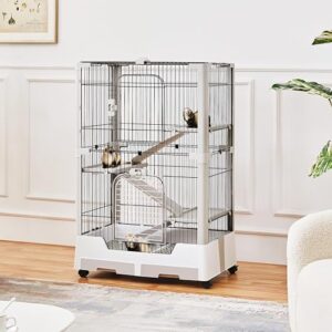 Yaheetech Rolling Small Animal Cage 4 Level Pet Cage with Open Top & Pull-Out Tray for Rabbits, Guinea Pigs, Ferrets and Chinchillas