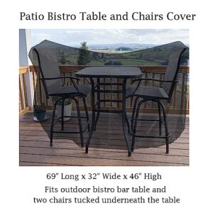 3 Piece Bar Height Outdoor Dining Set Cover Waterproof Heavy Duty Patio Bistro Table and Chairs Cover, 69" L x 32" W x 46" H