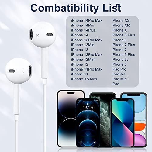 2 Pack Wired Headphones Earbuds with Lightning Connector, Earphones Headsets with Built-in Microphone & Volume Control Compatible with iPhone 14/14 Pro/13/12/11/XR/XS/8/7-All iOS(Apple MFi Certified)