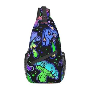 rimench small crossbody sling backpack anti theft backpack for traveling chest shoulder bag (gothic trippy magic mushrooms)