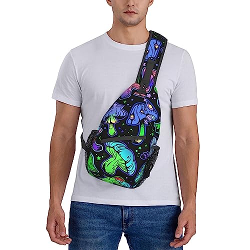 RIMENCH Small Crossbody Sling Backpack Anti Theft Backpack For Traveling Chest Shoulder Bag (gothic trippy magic mushrooms)