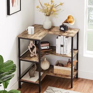 vecelo corner cabinet table with 3 tier open shelf, multipurpose display organizer storage stand, for small space living room home office kitchen,grey