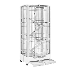 yaheetech rolling small animal cage 6 level rabbit cage with open top & pull-out tray for bunnies, guinea pigs, ferrets and chinchillas