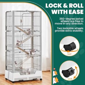 Yaheetech Rolling Small Animal Cage 6 Level Rabbit Cage with Open Top & Pull-Out Tray for Bunnies, Guinea Pigs, Ferrets and Chinchillas