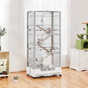 Yaheetech Rolling Small Animal Cage 6 Level Rabbit Cage with Open Top & Pull-Out Tray for Bunnies, Guinea Pigs, Ferrets and Chinchillas