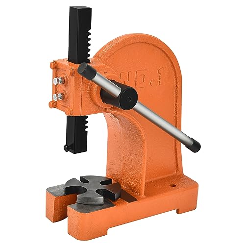 YITAHOME Manual Arbor Press 1 Ton, 5.5 Inch Maximum Height, Heavy Duty Arbor Presses, with Manual Desktop Arbor Press Cast Iron Material, Orange Press Machine for Riveting Punching Holes