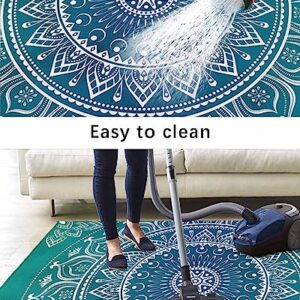 Outdoor Rugs, Waterproof Indoor Carpet, Blue and Green Medallion Custom 4'x6' Outside Area Rug for Patios RV Camping Beach Floor Mat for Balcony Bed Room Living Room Dining Room Mat