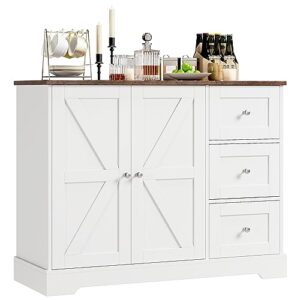 botlog buffet cabinet with storage, kitchen sideboard buffet storage cabinet white, coffee bar cabinet with drawers and shelves for kitchen, dining room, living room, white
