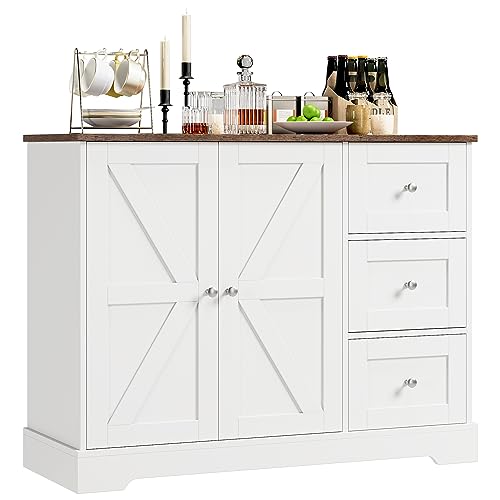 BOTLOG Buffet Cabinet with Storage, Kitchen Sideboard Buffet Storage Cabinet White, Coffee Bar Cabinet with Drawers and Shelves for Kitchen, Dining Room, Living Room, White