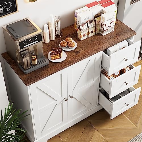 BOTLOG Buffet Cabinet with Storage, Kitchen Sideboard Buffet Storage Cabinet White, Coffee Bar Cabinet with Drawers and Shelves for Kitchen, Dining Room, Living Room, White