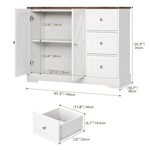 BOTLOG Buffet Cabinet with Storage, Kitchen Sideboard Buffet Storage Cabinet White, Coffee Bar Cabinet with Drawers and Shelves for Kitchen, Dining Room, Living Room, White