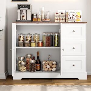 BOTLOG Buffet Cabinet with Storage, Kitchen Sideboard Buffet Storage Cabinet White, Coffee Bar Cabinet with Drawers and Shelves for Kitchen, Dining Room, Living Room, White