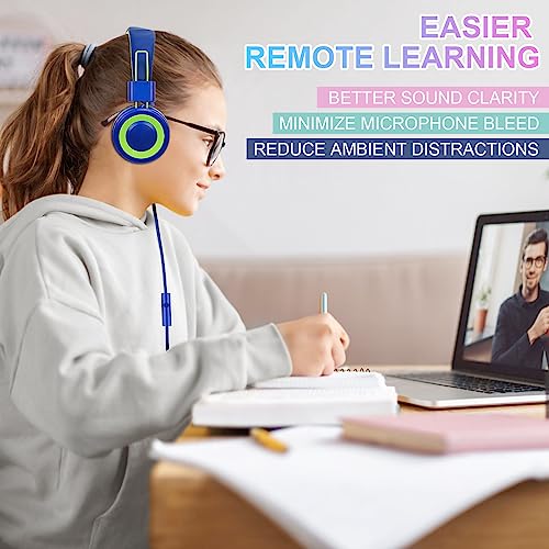 CN-Outlet 5 Pack Kids Headphones Bulk for School Classroom Students Teens Toddler, Wired Adjustable Headsets for Libraries Families Childern and Adults (Mixed Colors with MIC)