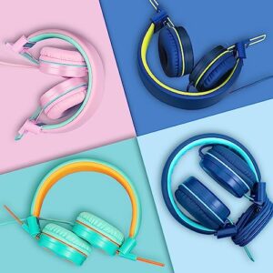 CN-Outlet 5 Pack Kids Headphones Bulk for School Classroom Students Teens Toddler, Wired Adjustable Headsets for Libraries Families Childern and Adults (Mixed Colors with MIC)