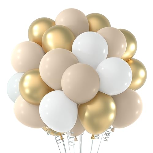 NEBURORA White Sand Gold Balloons Garland Arch Kit 60pcs 12inch Sand White and Metallic Gold Balloon Kit for Birthday Anniversary Celebrations and Boho Wedding Party