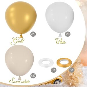 NEBURORA White Sand Gold Balloons Garland Arch Kit 60pcs 12inch Sand White and Metallic Gold Balloon Kit for Birthday Anniversary Celebrations and Boho Wedding Party