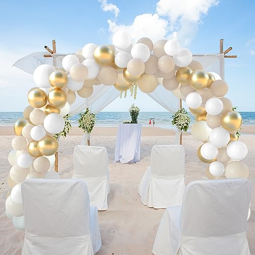 NEBURORA White Sand Gold Balloons Garland Arch Kit 60pcs 12inch Sand White and Metallic Gold Balloon Kit for Birthday Anniversary Celebrations and Boho Wedding Party