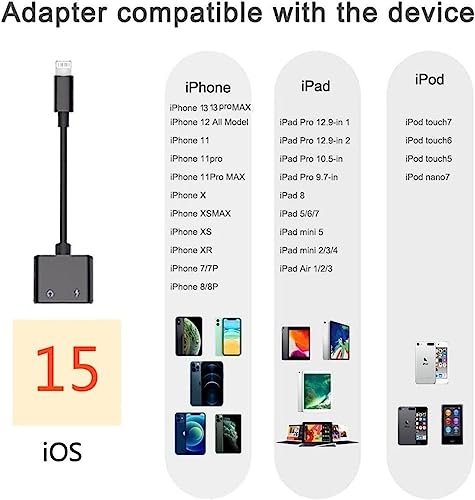 [Apple MFi Certified] 2 Pack Headphone Adapter for iPhone, 2 in 1 Lightning to 3.5mm AUX Audio + Charger Splitter Compatible with iPhone 14/13/12/11/XS/XR/iPad, Support Call+Music Control