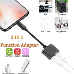 [Apple MFi Certified] 2 Pack Headphone Adapter for iPhone, 2 in 1 Lightning to 3.5mm AUX Audio + Charger Splitter Compatible with iPhone 14/13/12/11/XS/XR/iPad, Support Call+Music Control