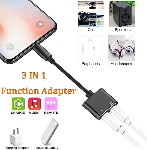 [Apple MFi Certified] 2 Pack Headphone Adapter for iPhone, 2 in 1 Lightning to 3.5mm AUX Audio + Charger Splitter Compatible with iPhone 14/13/12/11/XS/XR/iPad, Support Call+Music Control