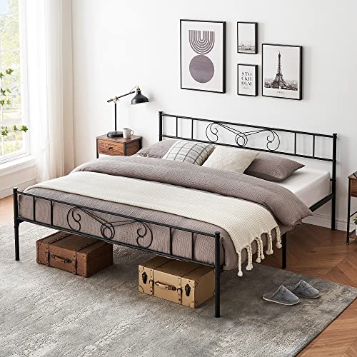 GAOMON King Bed Frame Platform with Headboard and Footboard Metal Bed Mattress Foundation with Storage No Box Spring Needed Black (King)