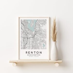 renton washington city map, usa wa, gifts for her, minimalist map print, office print, modern map poster, best friend gift, digital download