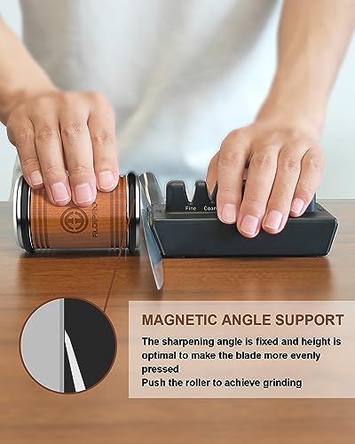 Rolling Knife Sharpener - ALDIPRO Knife Sharpening Kit with Diamond & Ceramic Discs 15/20° Multifunction Magnetic Angle Base for Pocket Knife, Kitchen Knives, Chef Knife Set, Scissors