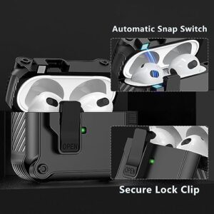 Pohgelan AirPods 3rd Generation Case Cover with Cleaner kit,Secure Lock Clip Protection,Automatic Snap Switch Design for Apple Airpod 3 Generation Charging Case-Black