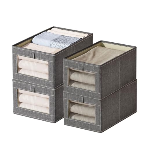 CSKB 4 pcs Closet Storage Bins, Large Fabric Storage Box, Visible Storage Baskets for Closet with PP Board, Foldable Storage Baskets for Organizing Clothing, Jeans, Toys (Medium & Large)