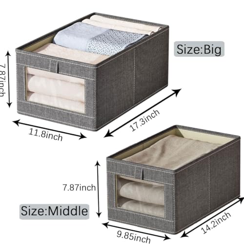 CSKB 4 pcs Closet Storage Bins, Large Fabric Storage Box, Visible Storage Baskets for Closet with PP Board, Foldable Storage Baskets for Organizing Clothing, Jeans, Toys (Medium & Large)