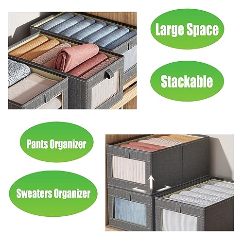 CSKB 4 pcs Closet Storage Bins, Large Fabric Storage Box, Visible Storage Baskets for Closet with PP Board, Foldable Storage Baskets for Organizing Clothing, Jeans, Toys (Medium & Large)