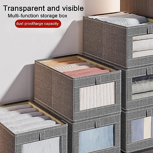 CSKB 4 pcs Closet Storage Bins, Large Fabric Storage Box, Visible Storage Baskets for Closet with PP Board, Foldable Storage Baskets for Organizing Clothing, Jeans, Toys (Medium & Large)