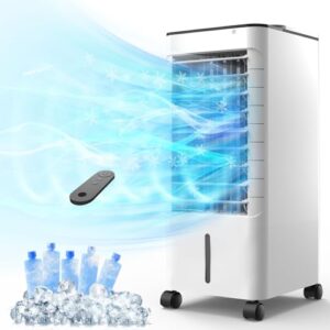 portable air conditioners, 3-in-1 evaporative air cooler with remote, 3 modes 3 speeds &12h timer, 1.16gal portable ac, 5 ice packs & 4 wheels, 45° oscillation, quiet swamp cooler for room home office