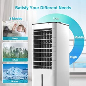 Portable Air Conditioners, 3-IN-1 Evaporative Air Cooler with Remote, 3 Modes 3 Speeds &12H Timer, 1.16Gal Portable AC, 5 Ice Packs & 4 Wheels, 45° Oscillation, Quiet Swamp Cooler for Room Home Office