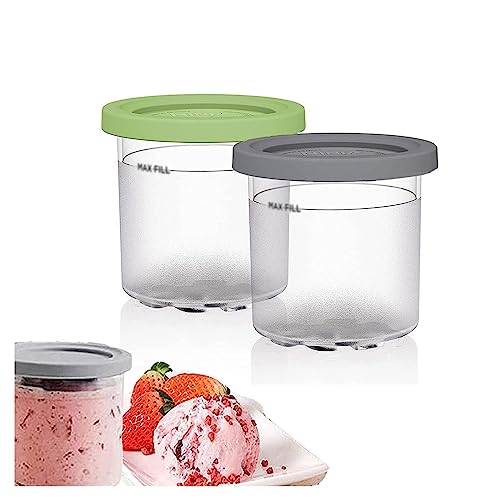 2/4/6PCS Creami Deluxe Pints , for Ninja Creami Deluxe Containers ,16 OZ Pint Frozen Dessert Containers Bpa-Free,Dishwasher Safe Compatible NC301 NC300 NC299AMZ Series Ice Cream Maker ,Gray+Green-2PCS