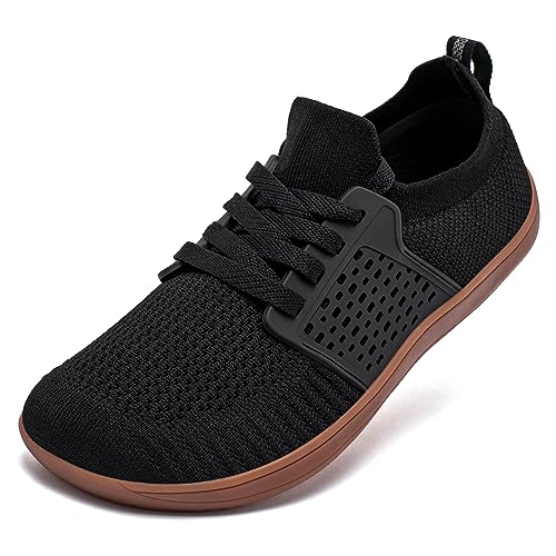 HOBIBEAR Wide Minimalist Barefoot Shoes Mens Womens Walking Sneakers Shoes | Zero Drop Sole | Optimal Relaxation (Black/Gum,Women 11.5 Wide/Men 10 Wide)