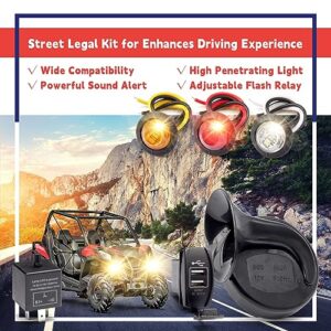 Universal ATV UTV SXS Turn Signal Street Legal Blinker Kit with 110DB Horn Reverse Hazard Light Rocker Switch USB Flasher Relay Compatible with Polaris RZR Ranger Xp Turbo Can-Am Kawasaki Golf Cart