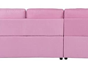 GLANZEND L-Shape Reversible Linen Sleeper Sectional Sofa with Storage Chaise, Corner Convertible Couch w/ 2 Throw Pillows for Living Room, Small Apartment, Dorm, Pink, 57 Inch