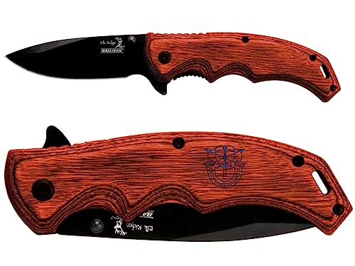 NDZ Performance Elk Ridge ERA004 3.5" Spring Assisted Flipper Folding Knife, Hunting Pocket Knife with Clip, Laser Engraved in Dark Blue - US Army Special Forces Emblem