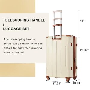 Merax Suitcases With Wheels Hardside Luggage Sets 3 Piece, Expandable And Lightweight, Travel Suitcases For Woman And Man (White Brown)