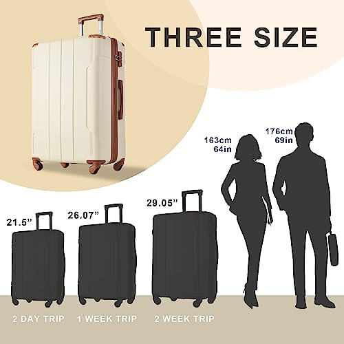 Merax Suitcases With Wheels Hardside Luggage Sets 3 Piece, Expandable And Lightweight, Travel Suitcases For Woman And Man (White Brown)